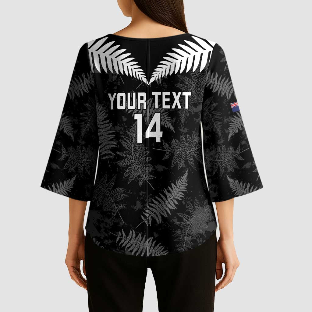 Custom New Zealand Silver Fern Football Kimono Sleeve Blouse Go Aotearoa Grunge Black - Aussie Hoodie