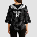 Custom New Zealand Silver Fern Football Kimono Sleeve Blouse Go Aotearoa Grunge Black - Aussie Hoodie