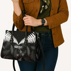 Custom New Zealand Silver Fern Football Leather Bag Go Aotearoa Grunge Black - Aussie Hoodie