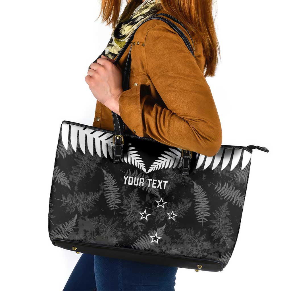 Custom New Zealand Silver Fern Football Leather Tote Bag Go Aotearoa Grunge Black - Aussie Hoodie