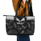 Custom New Zealand Silver Fern Football Leather Tote Bag Go Aotearoa Grunge Black - Aussie Hoodie