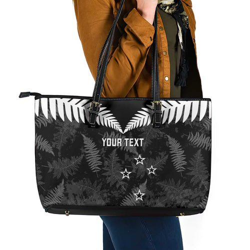Custom New Zealand Silver Fern Football Leather Tote Bag Go Aotearoa Grunge Black - Aussie Hoodie