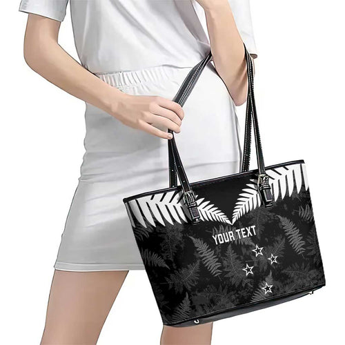 Custom New Zealand Silver Fern Football Leather Tote Bag Go Aotearoa Grunge Black - Aussie Hoodie