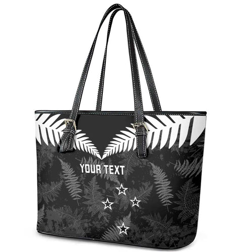 Custom New Zealand Silver Fern Football Leather Tote Bag Go Aotearoa Grunge Black - Aussie Hoodie