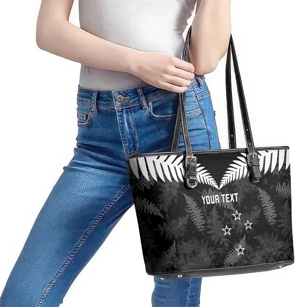 Custom New Zealand Silver Fern Football Leather Tote Bag Go Aotearoa Grunge Black - Aussie Hoodie