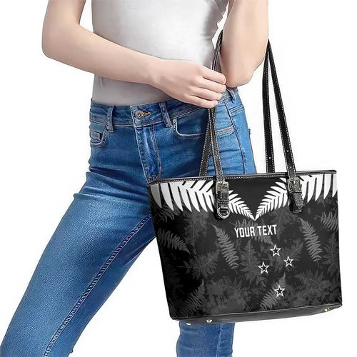 Custom New Zealand Silver Fern Football Leather Tote Bag Go Aotearoa Grunge Black - Aussie Hoodie