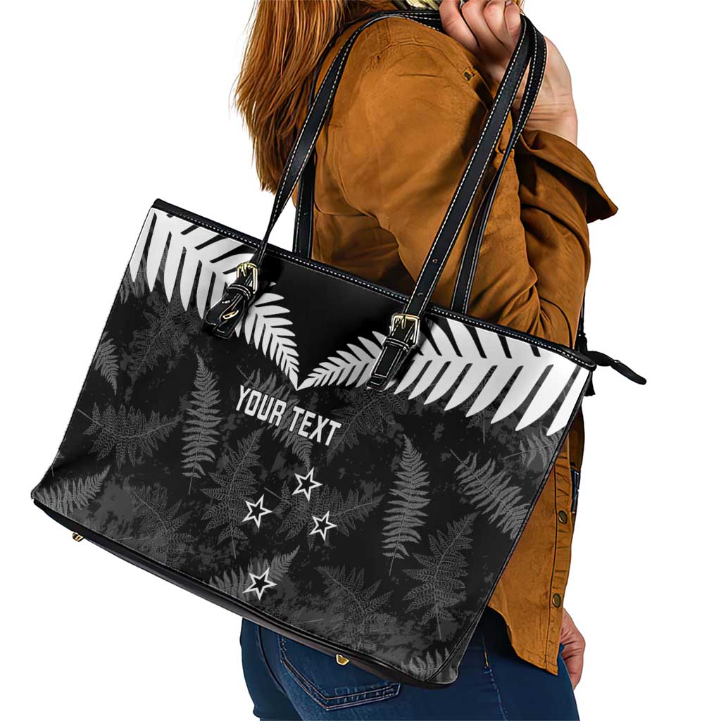 Custom New Zealand Silver Fern Football Leather Tote Bag Go Aotearoa Grunge Black - Aussie Hoodie