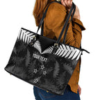 Custom New Zealand Silver Fern Football Leather Tote Bag Go Aotearoa Grunge Black - Aussie Hoodie