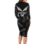 Custom New Zealand Silver Fern Football Long Sleeve Bodycon Dress Go Aotearoa Grunge Black - Aussie Hoodie