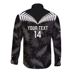 Custom New Zealand Silver Fern Football Long Sleeve Button Shirt Go Aotearoa Grunge Black - Aussie Hoodie
