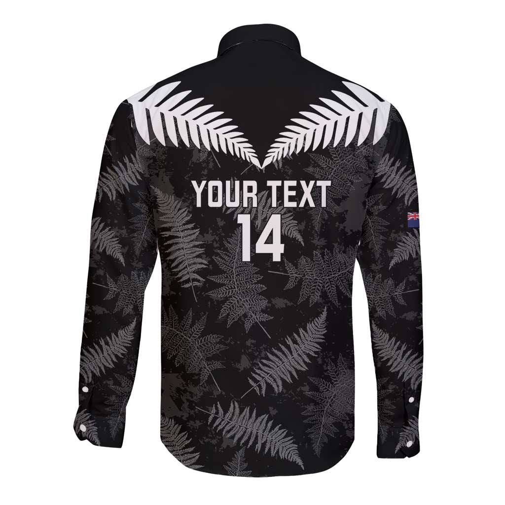 Custom New Zealand Silver Fern Football Long Sleeve Button Shirt Go Aotearoa Grunge Black - Aussie Hoodie