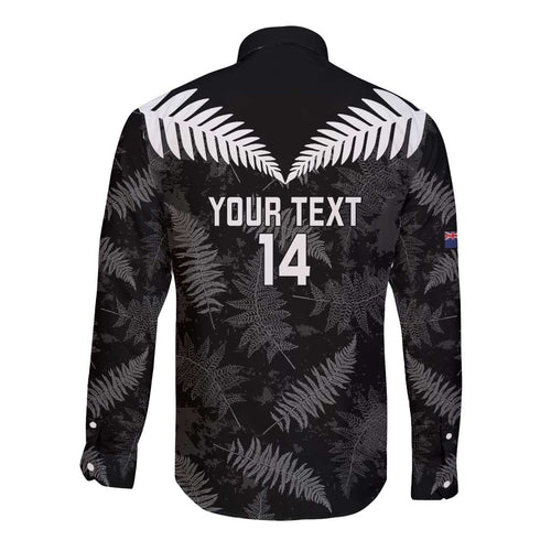 Custom New Zealand Silver Fern Football Long Sleeve Button Shirt Go Aotearoa Grunge Black - Aussie Hoodie