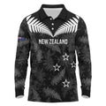Custom New Zealand Silver Fern Football Long Sleeve Polo Shirt Go Aotearoa Grunge Black - Aussie Hoodie