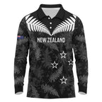Custom New Zealand Silver Fern Football Long Sleeve Polo Shirt Go Aotearoa Grunge Black - Aussie Hoodie