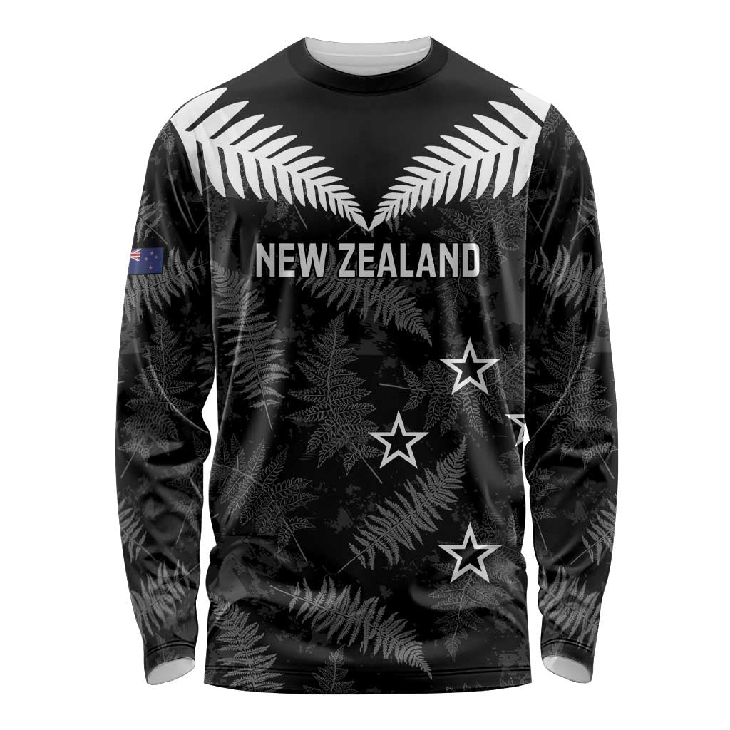 Custom New Zealand Silver Fern Football Long Sleeve Shirt Go Aotearoa Grunge Black - Aussie Hoodie