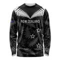 Custom New Zealand Silver Fern Football Long Sleeve Shirt Go Aotearoa Grunge Black - Aussie Hoodie