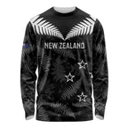 Custom New Zealand Silver Fern Football Long Sleeve Shirt Go Aotearoa Grunge Black - Aussie Hoodie