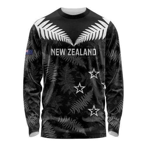 Custom New Zealand Silver Fern Football Long Sleeve Shirt Go Aotearoa Grunge Black - Aussie Hoodie