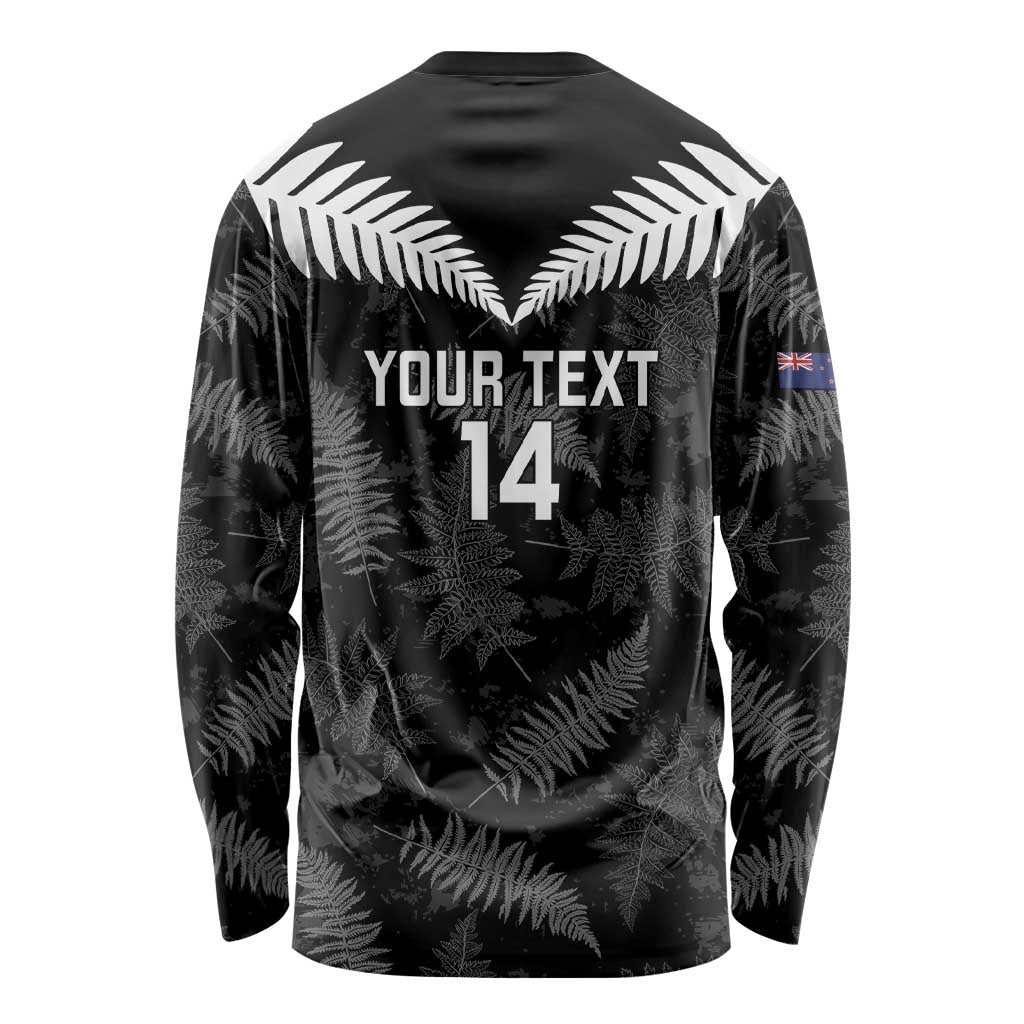 Custom New Zealand Silver Fern Football Long Sleeve Shirt Go Aotearoa Grunge Black - Aussie Hoodie