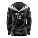 Custom New Zealand Silver Fern Football Long Sleeve Shirt Go Aotearoa Grunge Black - Aussie Hoodie