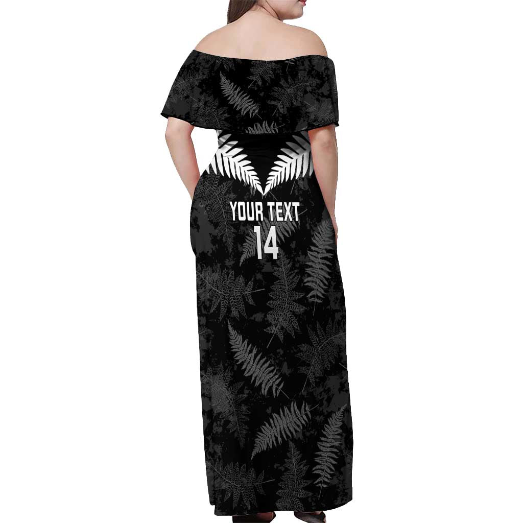 Custom New Zealand Silver Fern Football Off Shoulder Maxi Dress Go Aotearoa Grunge Black - Aussie Hoodie