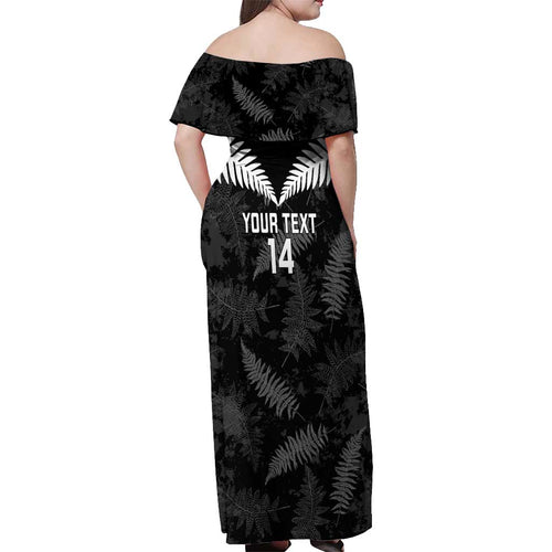 Custom New Zealand Silver Fern Football Off Shoulder Maxi Dress Go Aotearoa Grunge Black - Aussie Hoodie