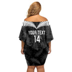 Custom New Zealand Silver Fern Football Off Shoulder Short Dress Go Aotearoa Grunge Black - Aussie Hoodie