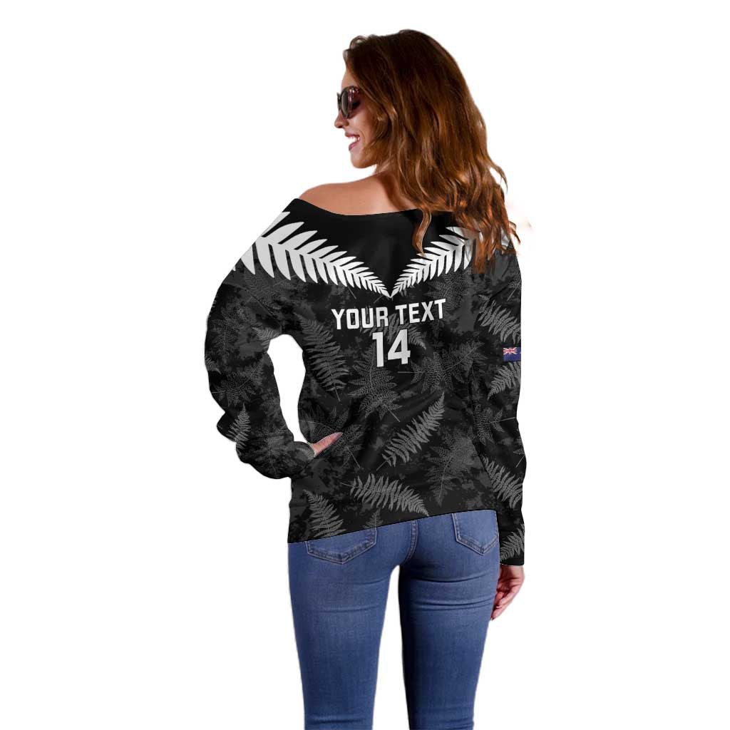 Custom New Zealand Silver Fern Football Off Shoulder Sweater Go Aotearoa Grunge Black - Aussie Hoodie