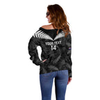 Custom New Zealand Silver Fern Football Off Shoulder Sweater Go Aotearoa Grunge Black - Aussie Hoodie