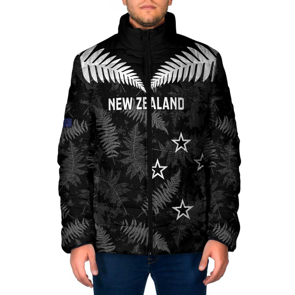 Custom New Zealand Silver Fern Football Padded Jacket Go Aotearoa Grunge Black - Aussie Hoodie
