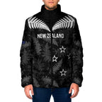 Custom New Zealand Silver Fern Football Padded Jacket Go Aotearoa Grunge Black - Aussie Hoodie