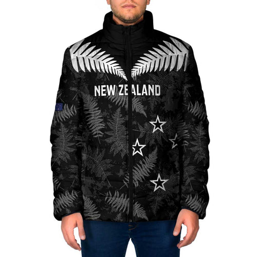 Custom New Zealand Silver Fern Football Padded Jacket Go Aotearoa Grunge Black - Aussie Hoodie