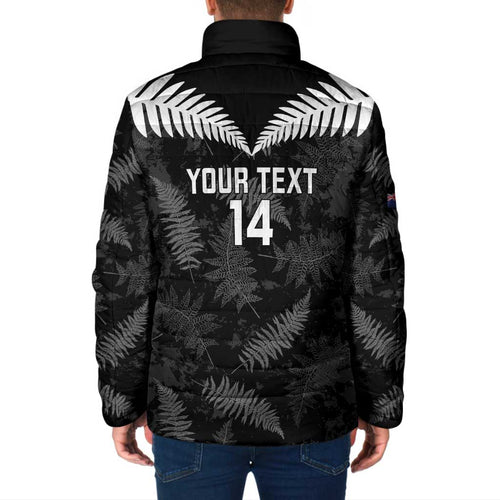 Custom New Zealand Silver Fern Football Padded Jacket Go Aotearoa Grunge Black - Aussie Hoodie