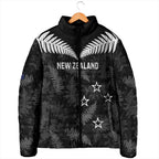 Custom New Zealand Silver Fern Football Padded Jacket Go Aotearoa Grunge Black - Aussie Hoodie