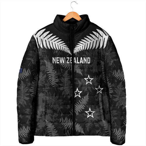Custom New Zealand Silver Fern Football Padded Jacket Go Aotearoa Grunge Black - Aussie Hoodie