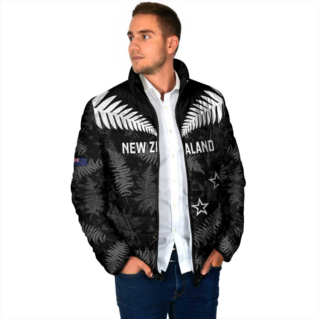 Custom New Zealand Silver Fern Football Padded Jacket Go Aotearoa Grunge Black - Aussie Hoodie