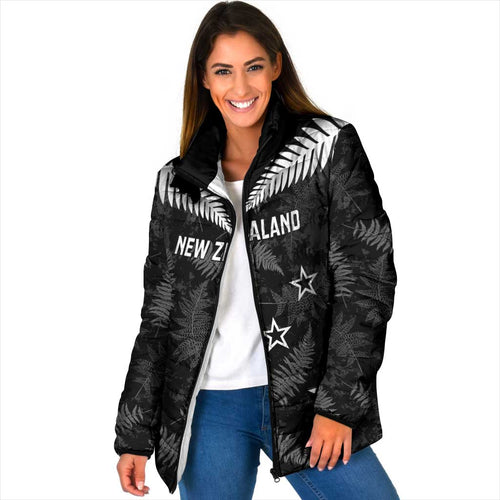 Custom New Zealand Silver Fern Football Padded Jacket Go Aotearoa Grunge Black - Aussie Hoodie