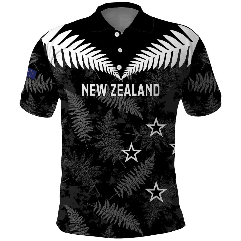 Custom New Zealand Silver Fern Football Polo Shirt Go Aotearoa Grunge Black - Aussie Hoodie