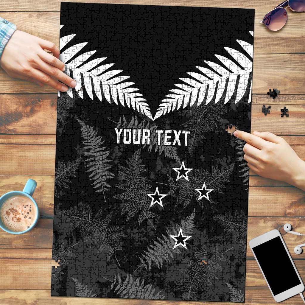 Custom New Zealand Silver Fern Football Puzzle Go Aotearoa Grunge Black - Aussie Hoodie