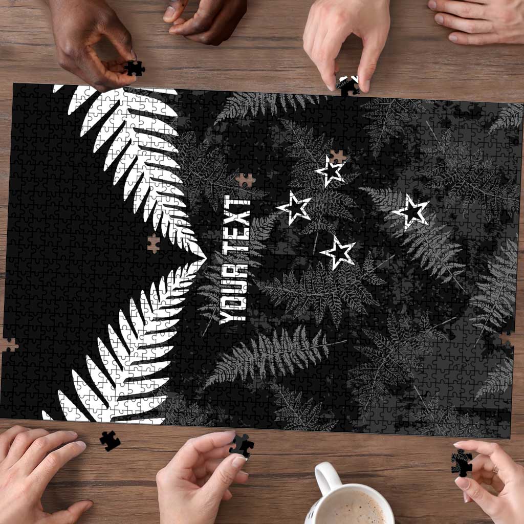 Custom New Zealand Silver Fern Football Puzzle Go Aotearoa Grunge Black - Aussie Hoodie