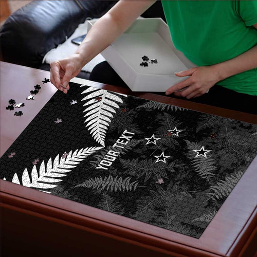 Custom New Zealand Silver Fern Football Puzzle Go Aotearoa Grunge Black - Aussie Hoodie