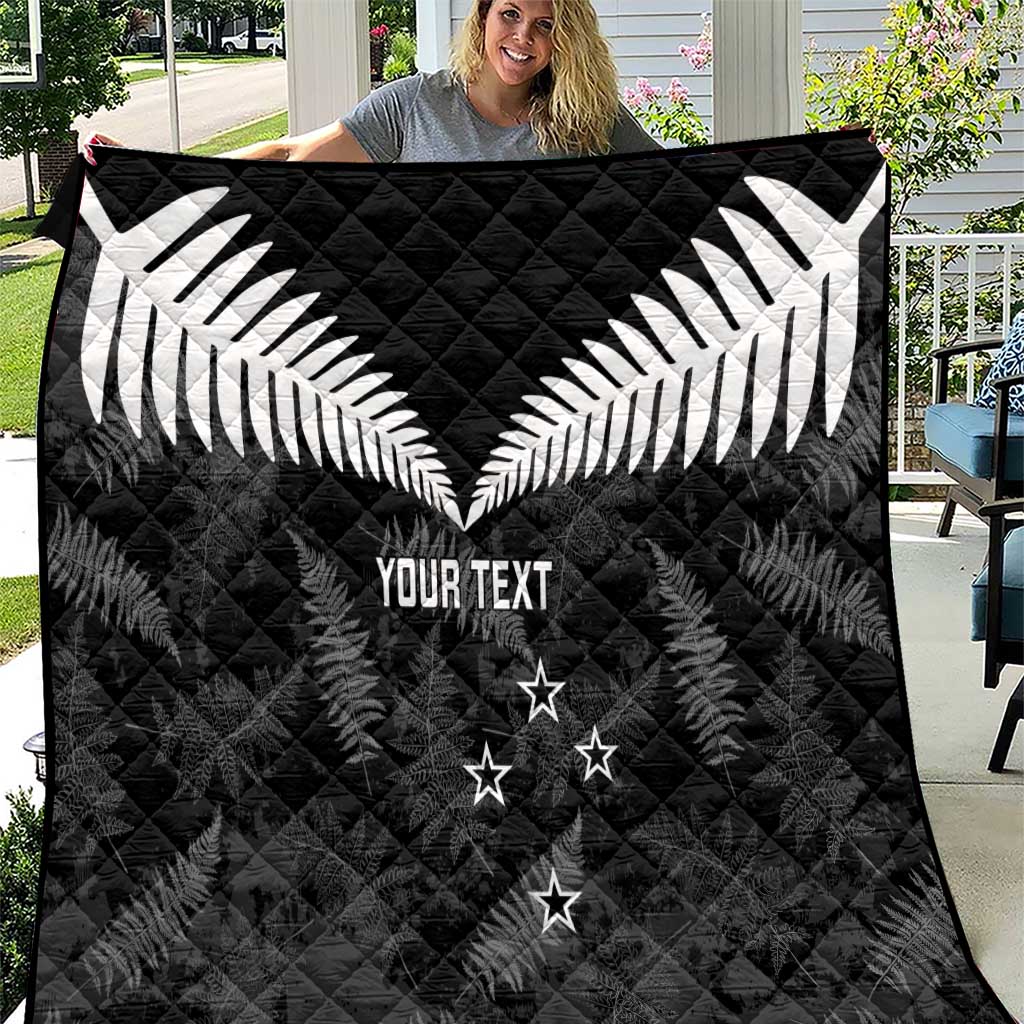 Custom New Zealand Silver Fern Football Quilt Go Aotearoa Grunge Black - Aussie Hoodie