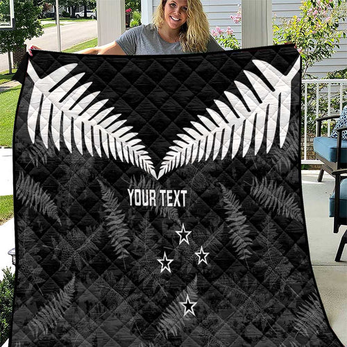 Custom New Zealand Silver Fern Football Quilt Go Aotearoa Grunge Black - Aussie Hoodie