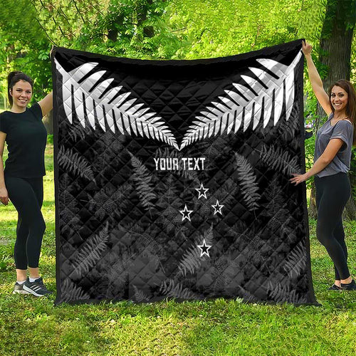 Custom New Zealand Silver Fern Football Quilt Go Aotearoa Grunge Black - Aussie Hoodie