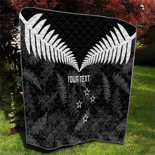 Custom New Zealand Silver Fern Football Quilt Go Aotearoa Grunge Black - Aussie Hoodie