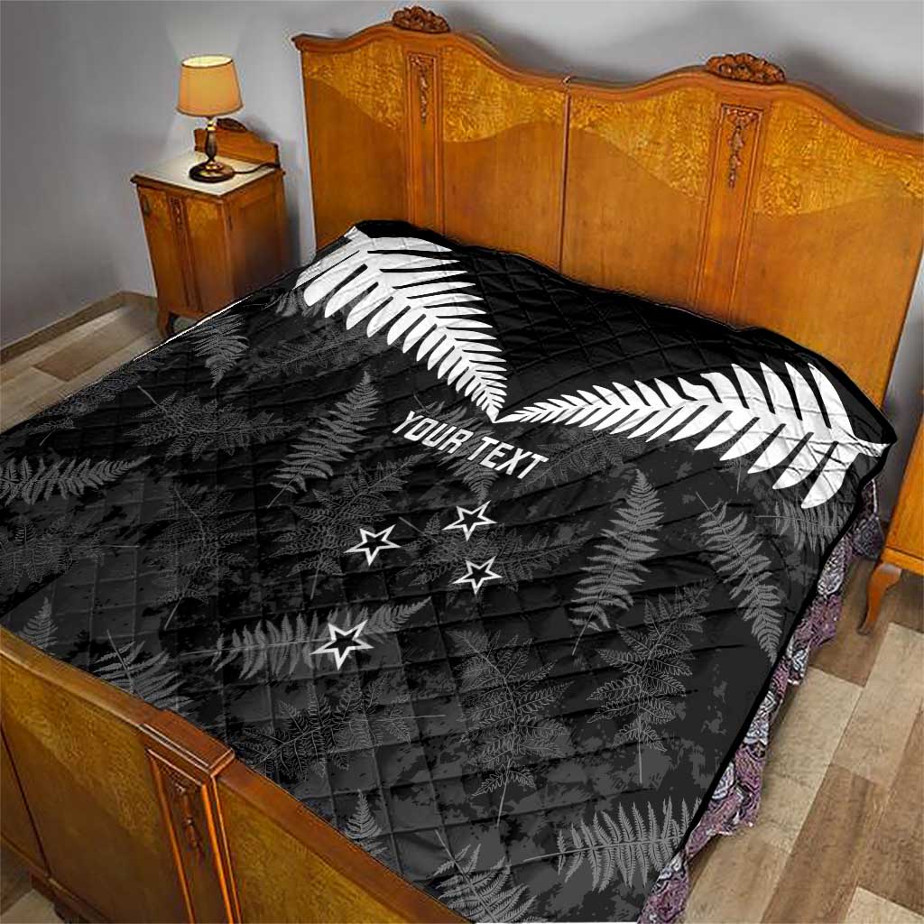 Custom New Zealand Silver Fern Football Quilt Go Aotearoa Grunge Black - Aussie Hoodie