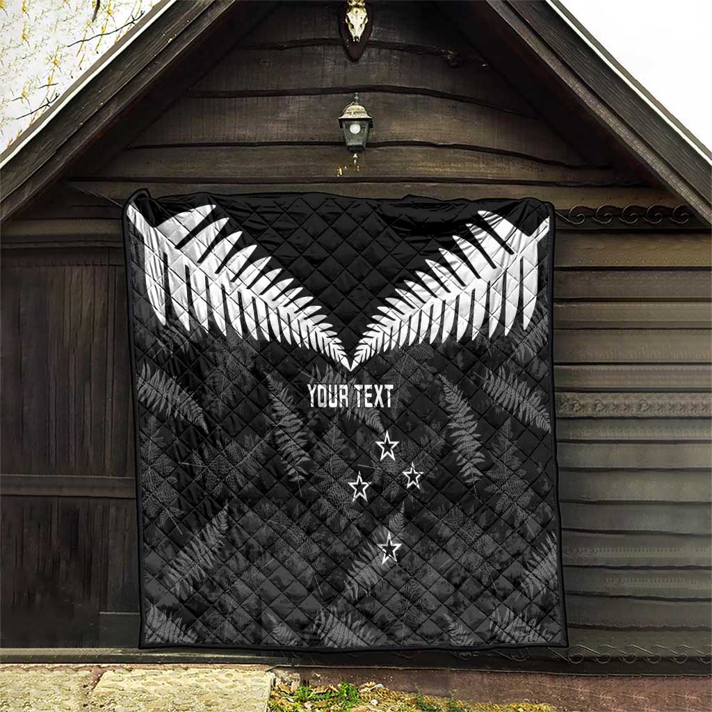 Custom New Zealand Silver Fern Football Quilt Go Aotearoa Grunge Black - Aussie Hoodie