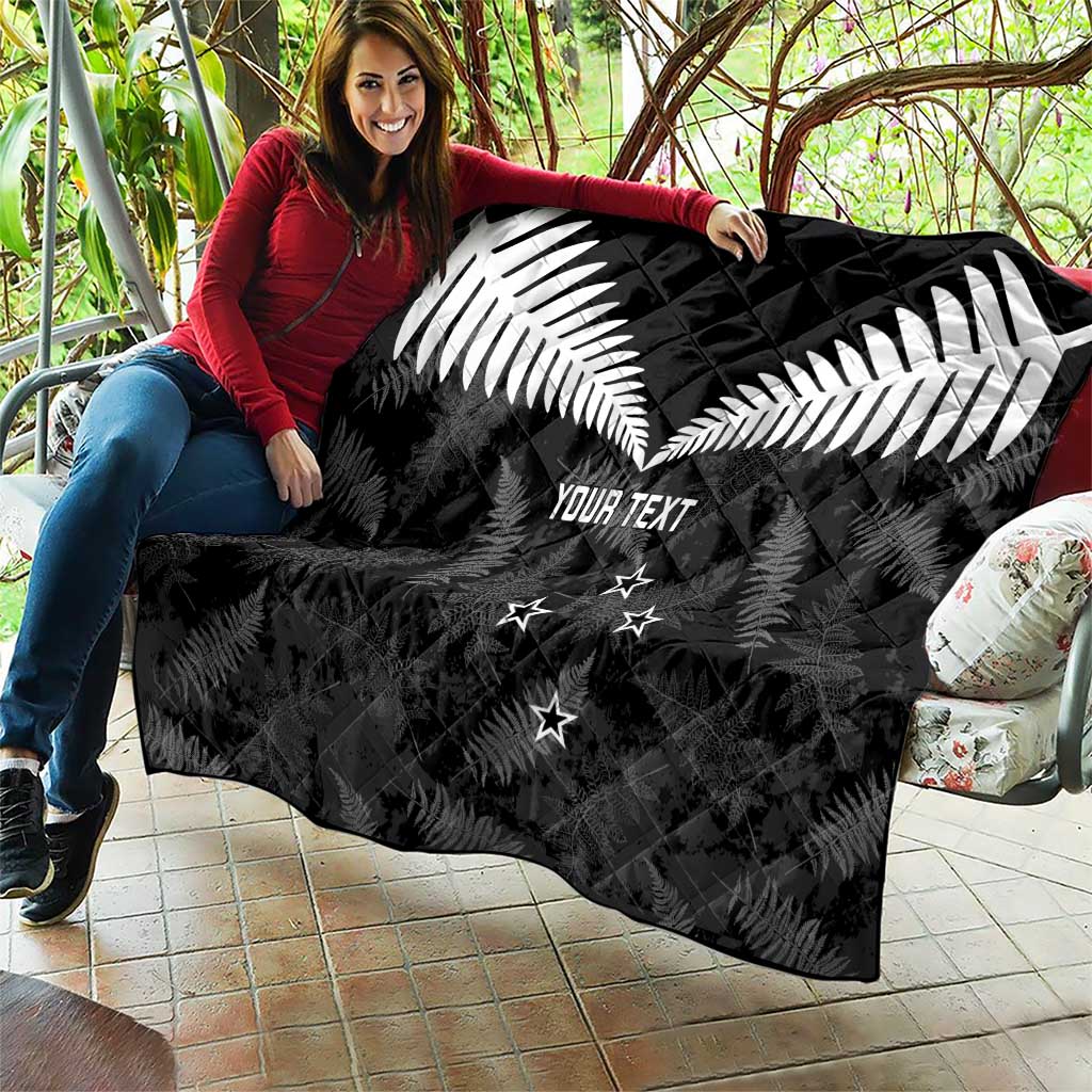 Custom New Zealand Silver Fern Football Quilt Go Aotearoa Grunge Black - Aussie Hoodie
