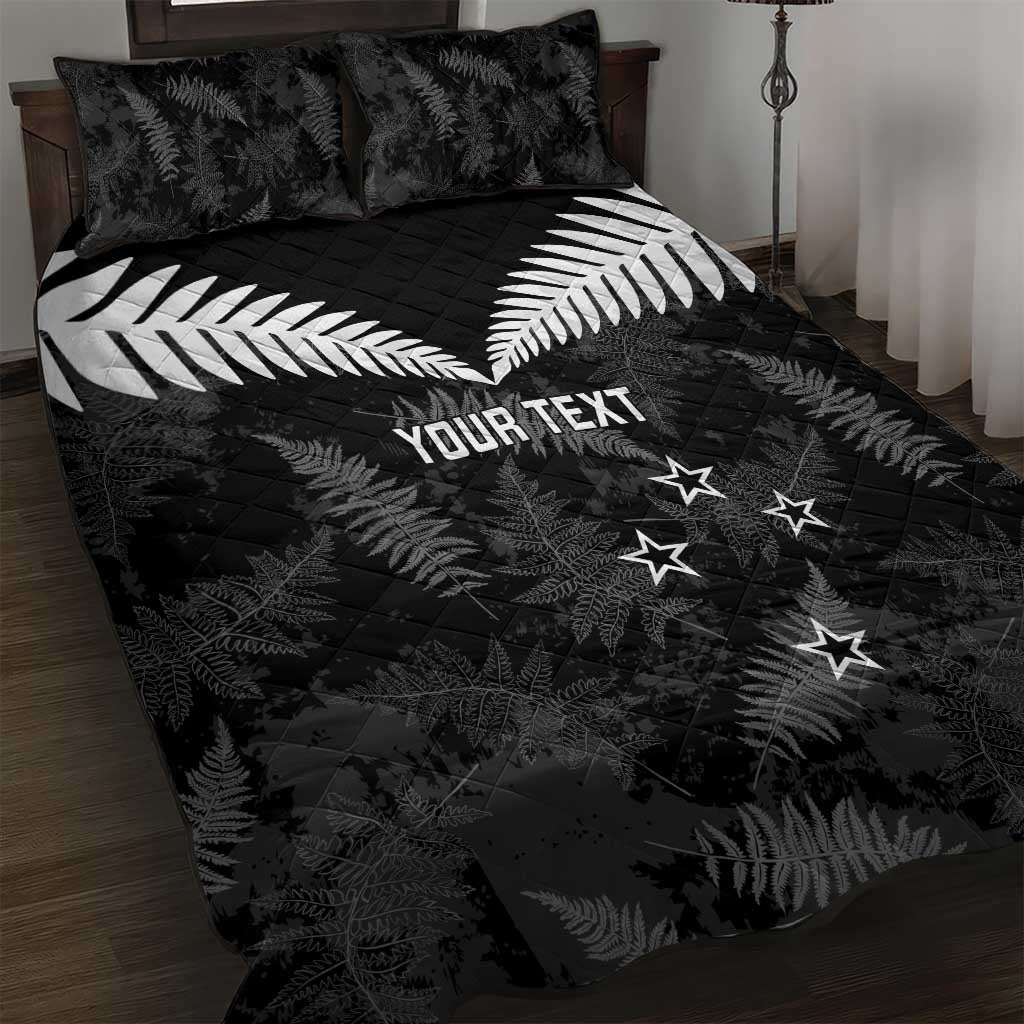 Custom New Zealand Silver Fern Football Quilt Bed Set Go Aotearoa Grunge Black - Aussie Hoodie