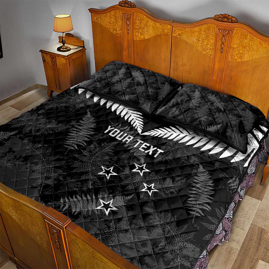 Custom New Zealand Silver Fern Football Quilt Bed Set Go Aotearoa Grunge Black - Aussie Hoodie
